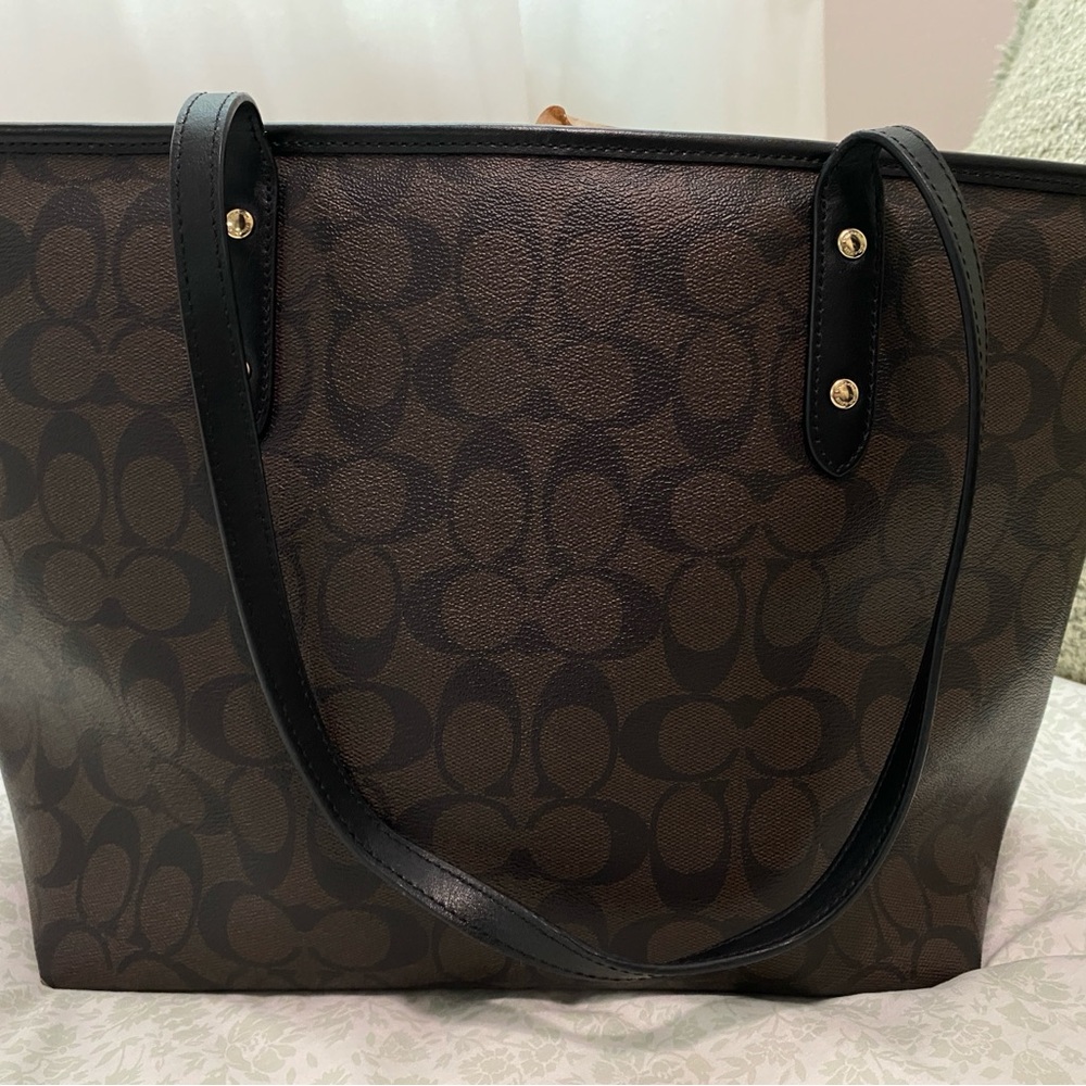 Coach City Zip Tote | Brown & Black Signature Canvas | Leather Trim | GUC - Picture 3 of 13